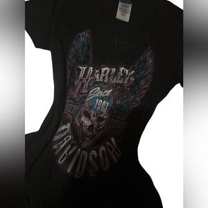 Harley-Davidson Black Tee with Skull and Wings